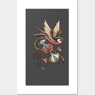 Retro Tattoo Swallow and Anchor Posters and Art